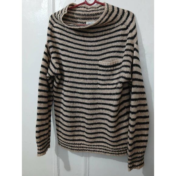 Wallace womens medium slouchy sweater mohair boho stripe sand beige tan black - Picture 2 of 8